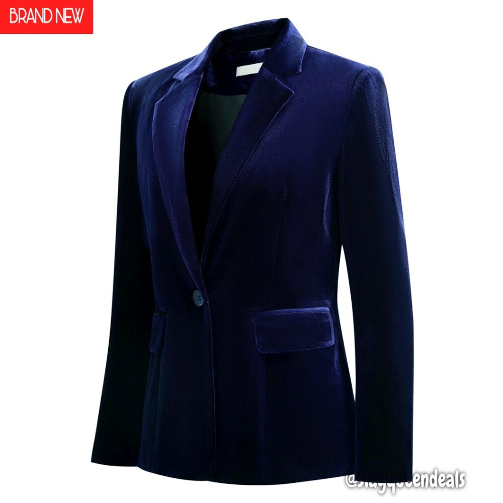 Velvet Blazer Slim Fit 1 Button Lapel Office Dress Coat Womens
